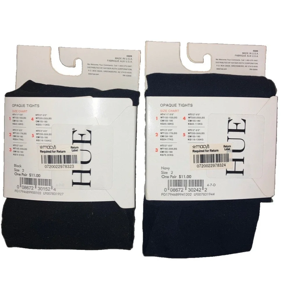 Hue Opaque Tights Size 2 Black 2 Pair NEW